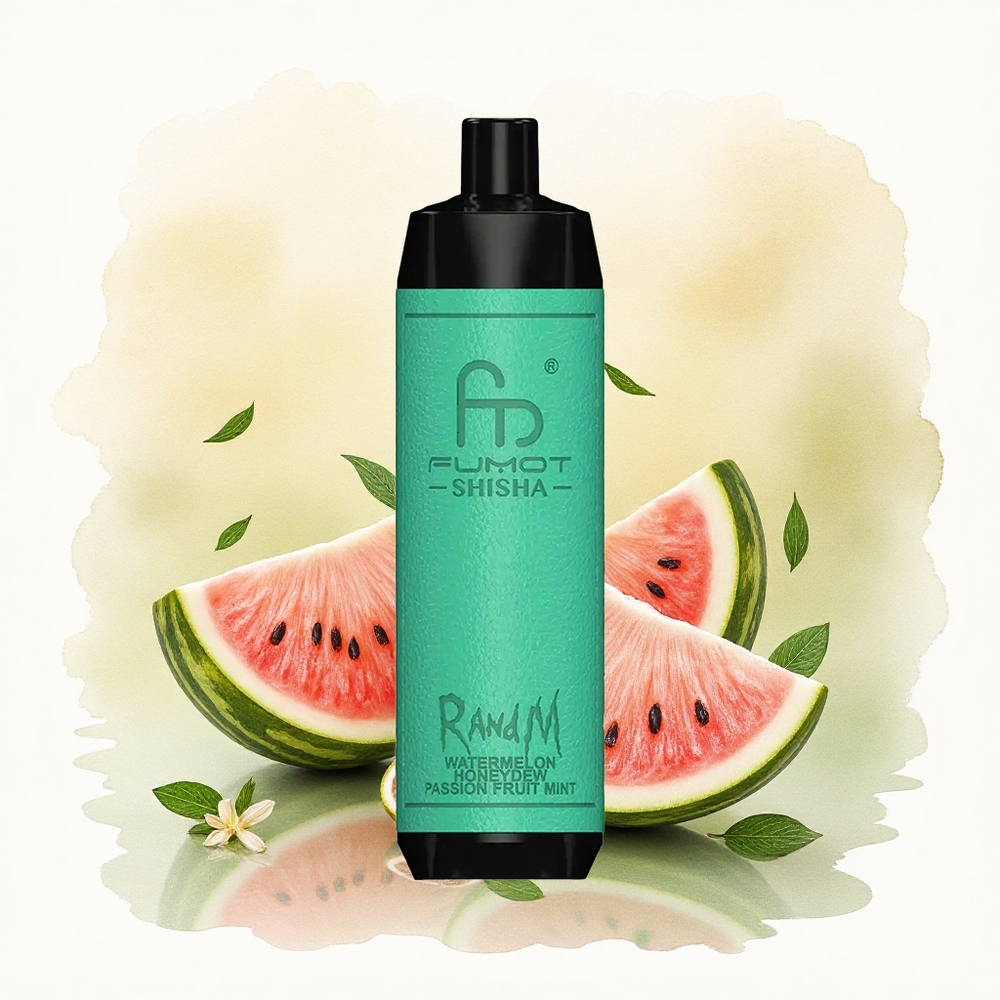 RandM Fumot Shisha 10000 Puffs Watermelon Honeydew Passion Fruit Mint 0.5% Nicotine 850mAh Type-C