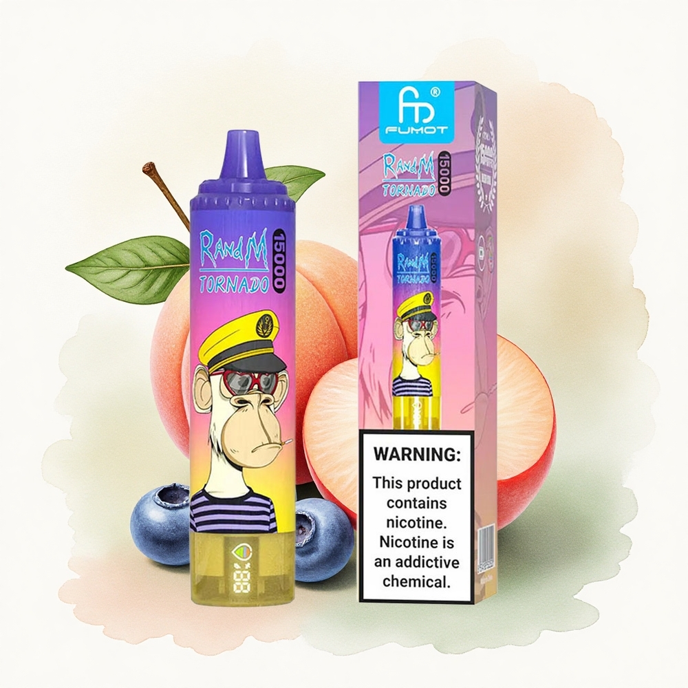 RandM Fumot Tornado 15000 Puffs Peach Blueberry Candy 25ml 850mAh Mesh Coil