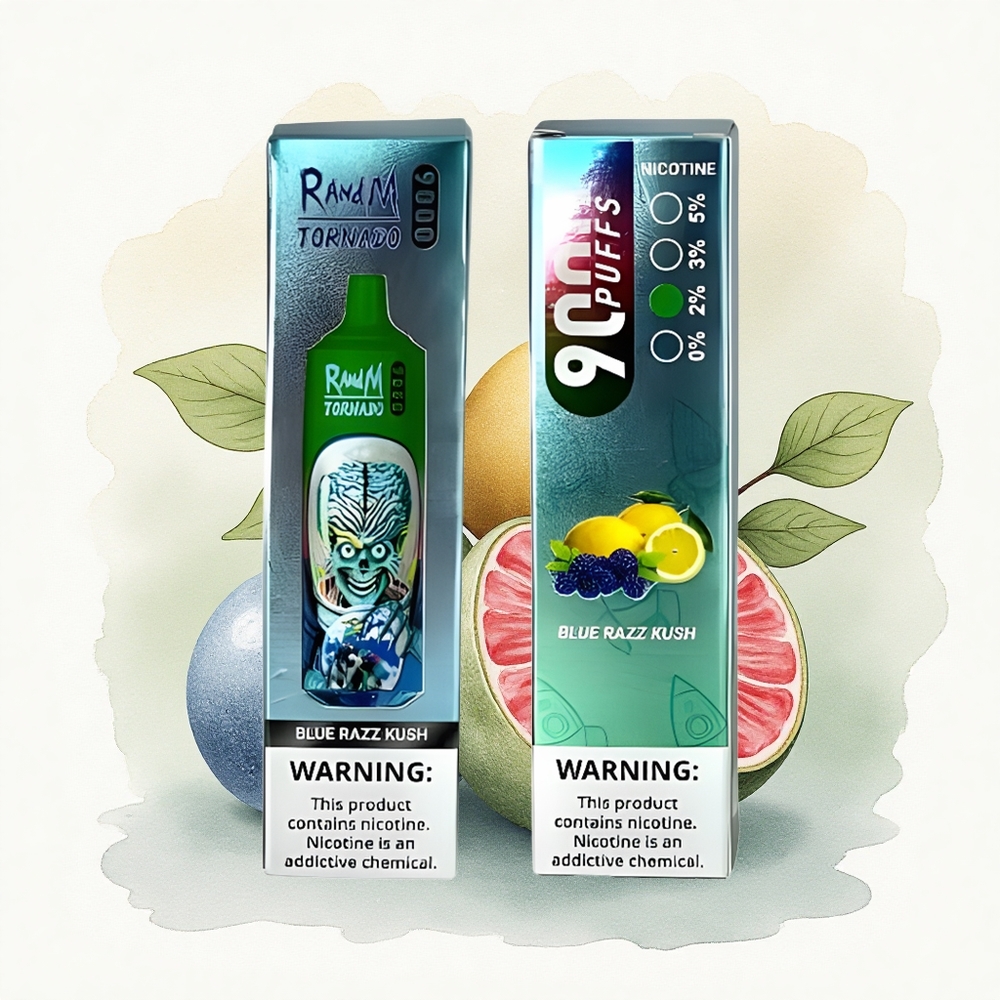 RandM Fumot Tornado 9000 Puffs Blue Razz Kush Mesh 18mL RGB