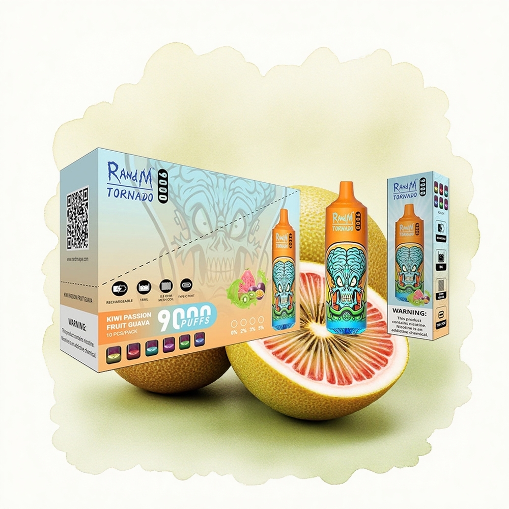 RandM Fumot Tornado 9000 Puffs Kiwi Passion Fruit Guava 850mAh 18mL Mesh Coil