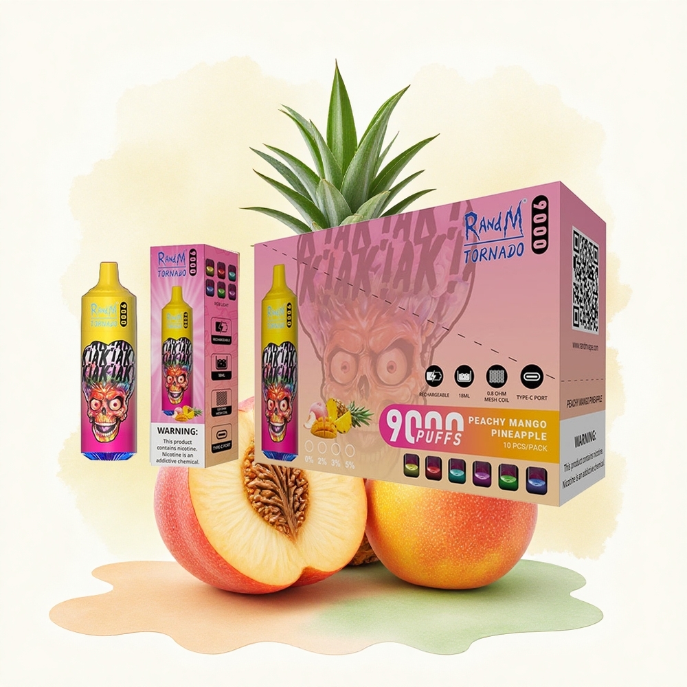RandM Fumot Tornado 9000 Puffs Peachy Mango Pineapple 18mL Mesh Coil RGB Display