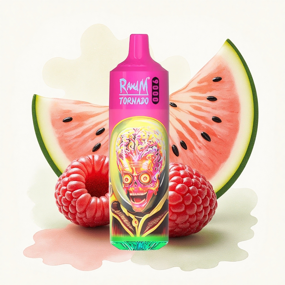 RandM Fumot Tornado 9000 Puffs Raspberry Watermelon Rechargeable 850mAh Mesh Coil