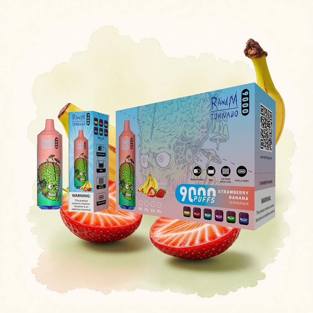 RandM Fumot Tornado 9000 Puffs Strawberry Banana 850mAh Mesh 18mL