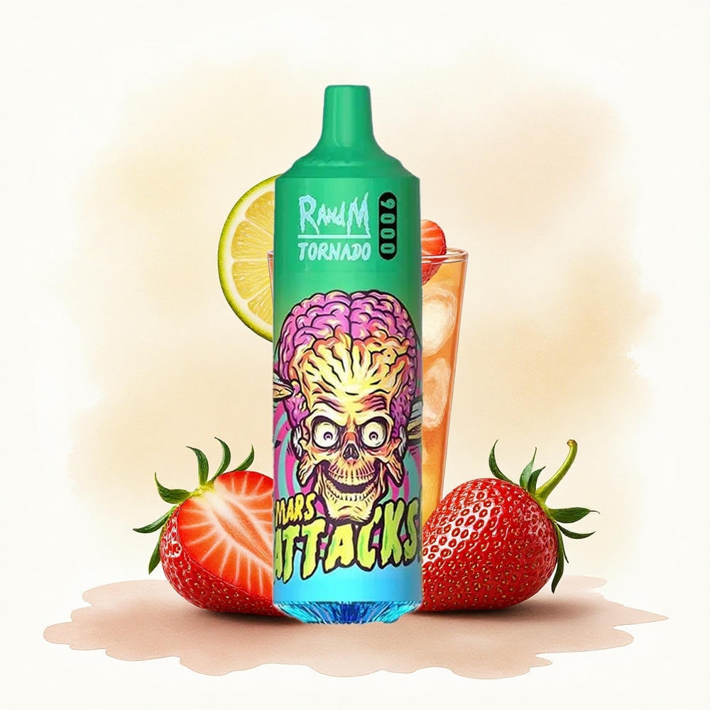 RandM Fumot Tornado 9000 Puffs Strawberry Lemonade Mesh Coil 18mL RGB Display