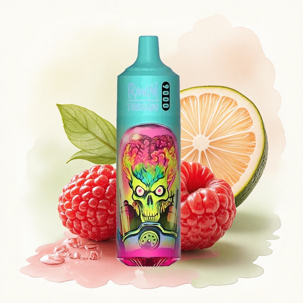 RandM Fumot Tornado 9000 Puffs Strawberry Raspberry Cherry Ice 850 mAh 18 mL Mesh Coil
