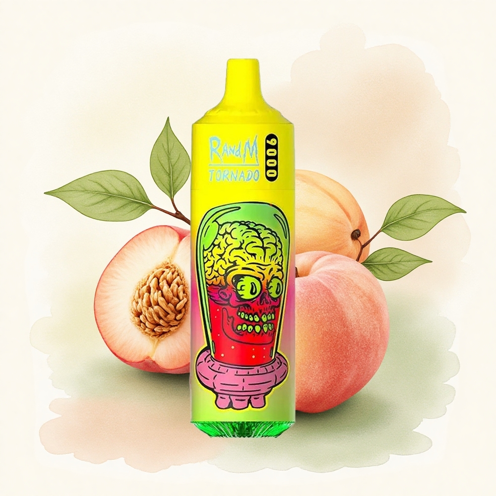 RandM Fumot Tornado 9000 Puffs Summer Peach Ice Mesh Coil RGB Display