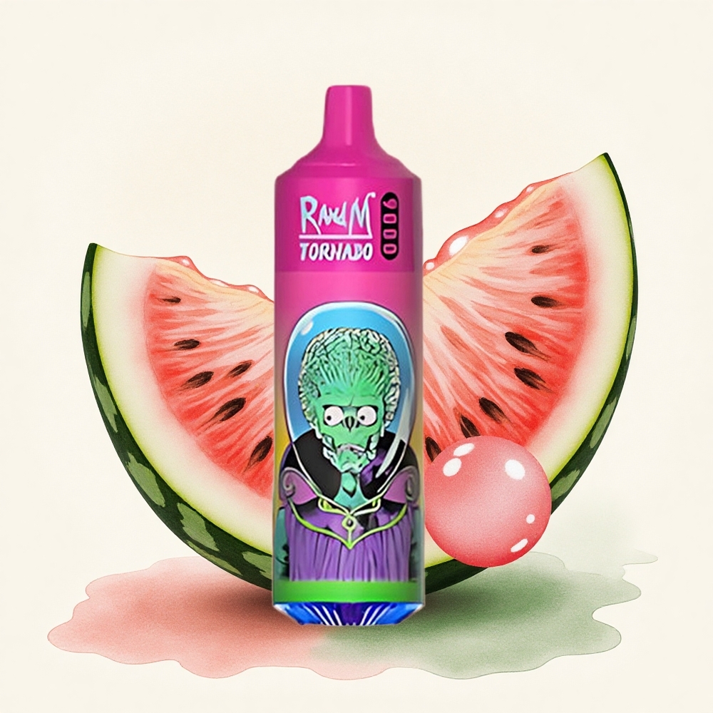 RandM Fumot Tornado 9000 Puffs Watermelon Bubble Gum Mesh Coil RGB Display 18mL