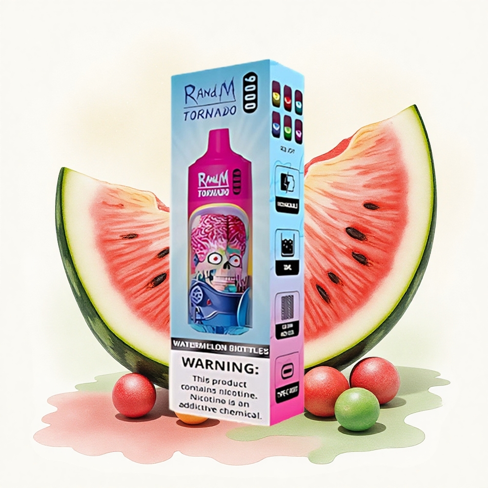 RandM Fumot Tornado 9000 Puffs Watermelon Skittles 850mAh Mesh Coil 18mL